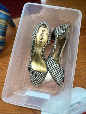 Unlisted Black & White Houndstooth D'Orsay Heels with Button Detail